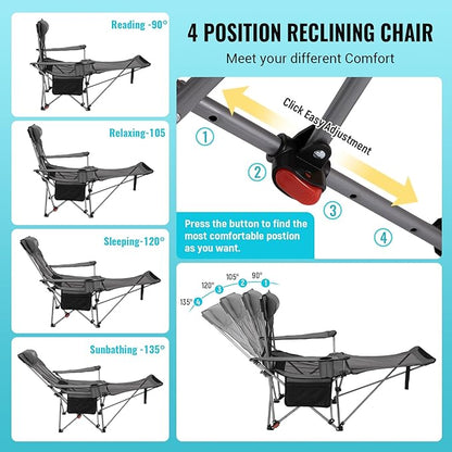 #WEJOY 2-in-1 Reclining Camping Chair with Footrest for Adults Folding Lounge Chair with Adjustable Backrest Lightweight Camping Chairs Heavy Duty Camp Chairs for Outdoor