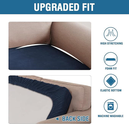 H.VERSAILTEX Velvet Stretch Individual Couch Cushion Cover Plush Cushion Slipcover for Loveseat Sofa Cushion Furniture Protector Seat Cushion Sofa Cover (1 Piece Sofa Cushion Cover, Navy)