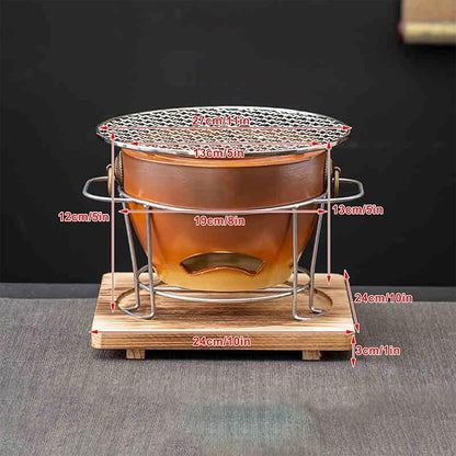 1Set Clay Charcoal Stove, Indoor Pottery Barbecue Stove, Tabletop Pottery Fire Stove, with a Wooden Pads and Grill, Metal Mesh, for Cooking Tea Stove(Yellow)