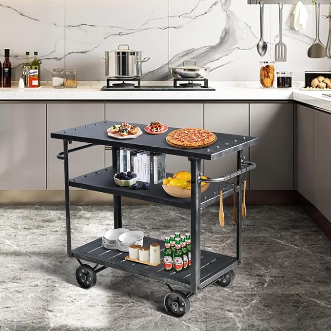 Industrial 3 Tier Rolling Utility Storage Cart Wine Beverage, Metal Wine Rack with Wheels Kitchen Bar Dining Room Tea Wine, Serving Cart