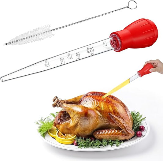 Baster for Cooking Turkey Baster Syringe with Cleaning Brush Baster for Cooking for Hot Liquids Meat and Food Injector Turkey Baster for Aquarium (Red)