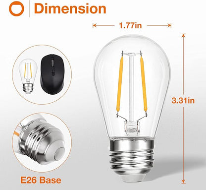 addlon LED Replacement Bulbs 2W S14 4 Pack Waterproof E26 Screw Base for Outdoor LED String Lights Shatterproof