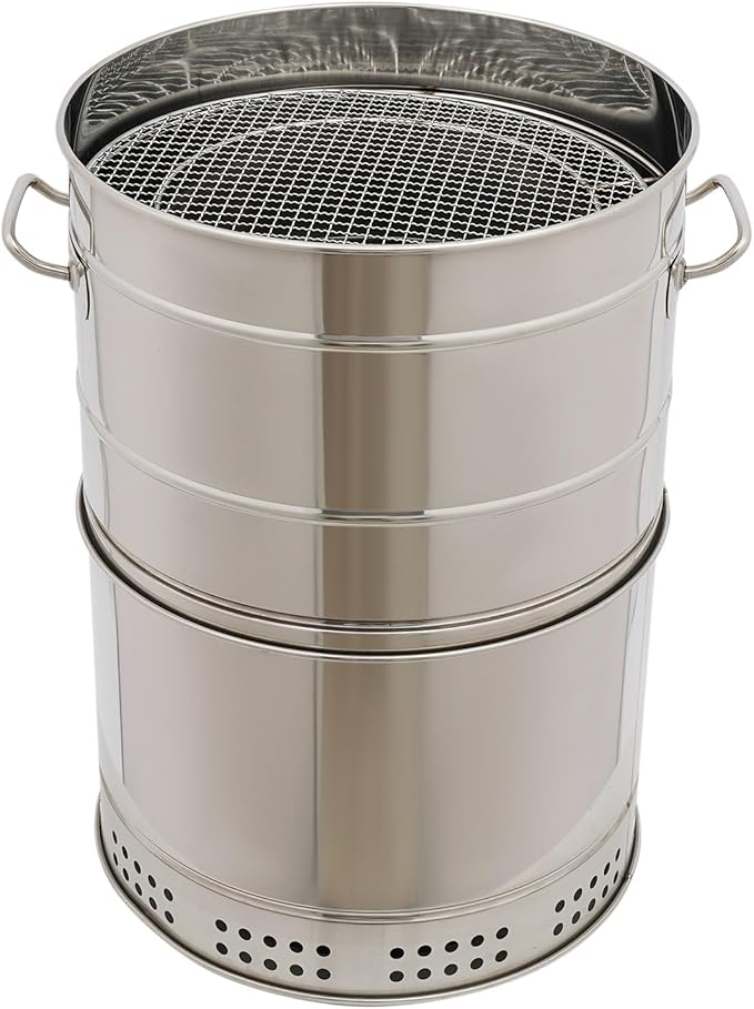 Portable Stainless Steel Charcoal Grill 50 Skewers, 500°C/932F°Smokeless Barrel BBQ Grill, Outdoor Barbecue Grill, Camping Grill, Large Capacity for Camping, Picnic, and Backyard Barbecue
