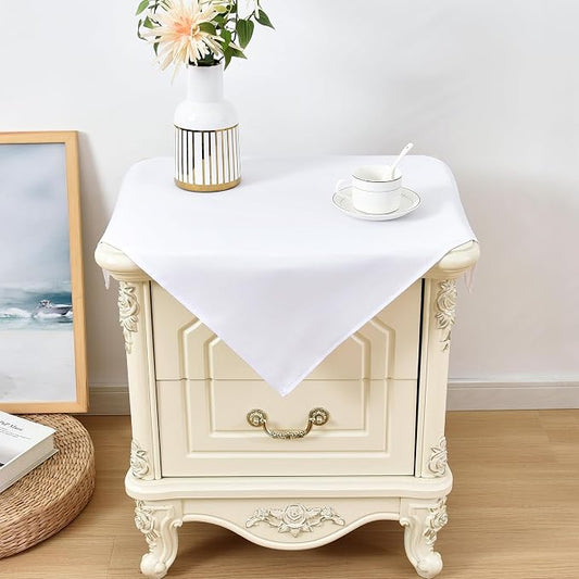 Wolkemer 2 Pack Small Square Tablecloth 24 x 24 Inch Washable Fabric Table Cloth Solid White Table Cover for Nightstand End Bedside Tables Tabletop Decoration
