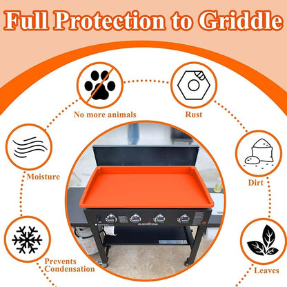 BANGIE 28" Silicone Griddle Mat for Blackstone Accessories - Anti-Warping & UV-Resistant Full-Wrap Cover for 2-Burner Flat Top Grill, Blocks Condensation Rust (Orange)