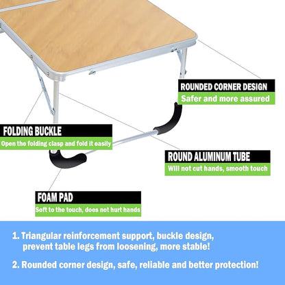 Portable Folding Table - Small Outdoor Folding Table, Suitable for Travel, Camping, Beach, Barbecue, Picnic, Party, Patio (Bamboo)
