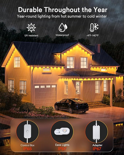 Lumary Permanent Outdoor Lights 2 with Remote, Slide-Base, 150ft with 90 RGBAICW LEDs 5400lm for House Daily & Accent Lighting, DIY 110+ Scene for Christmas Decor, Compatible with Alexa Google, White