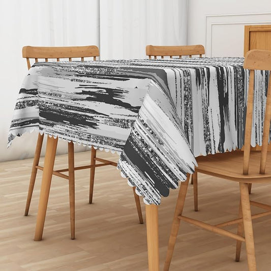 Abstract Striped Rectangle Tablecloth 60x84 Inch Gray and White Old Texture Grunge Stripes Vintage Mosaic Dust-Proof Table Cover Protector for Home Kitchen Restaurant Picnic Camping BBQ
