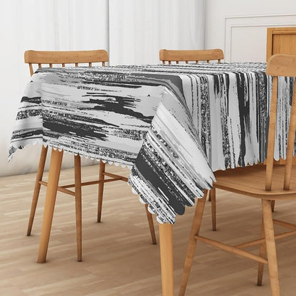 Abstract Striped Rectangle Tablecloth 60x120 Inch Gray and White Old Texture Grunge Stripes Vintage Mosaic Dust-Proof Table Cover Protector for Home Kitchen Restaurant Picnic Camping BBQ