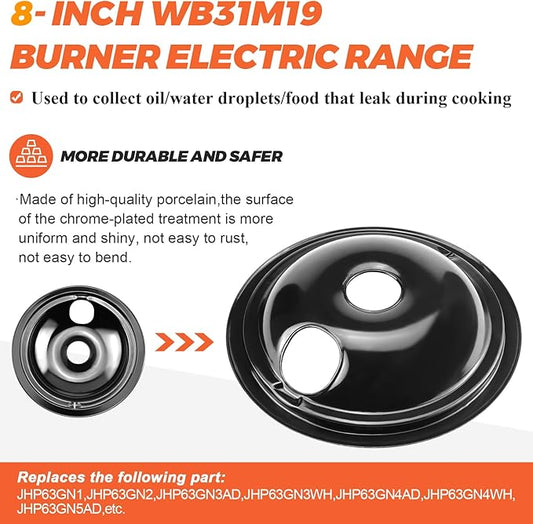 WB31M19 WB31M20 Porcelain Drip Pan Bowls - Includes 1 Pack 8-Inch WB31M19 and 3 Pack 6-Inch WB31M20 - Replacement for Ken-more GE Hotpoint Burner Electric Range