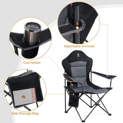 EVER ADVANCED High Back Folding Camping Chair Oversized and Fully Padded, Portable Quad Camp Lawn Chair Up to 400 lbs, with Cup Holder Armrest Carrying Bag