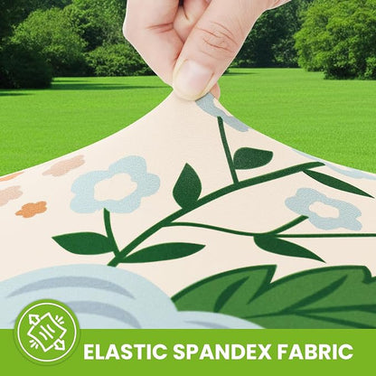 Smiry Spandex Fitted Tablecloth for 8 Foot Rectangle Tables, Washable Picnic Table Cover with Elastic, Stretch Reusable Table Cloth for Outdoor, Camping, Dining & Kitchen (Beige Flower, 30"x96")