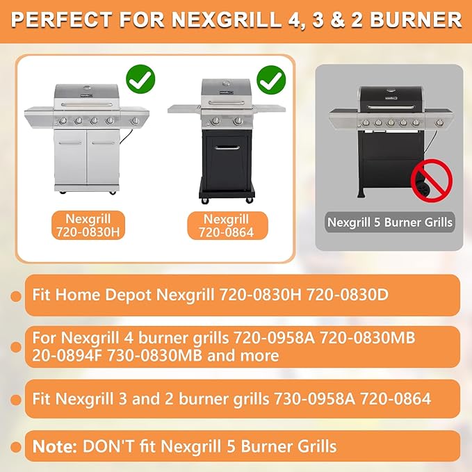 Grill Igniter Kit for Nexgrill Replacement Parts 720-0830H 720-0830D 730-0958A 720-0864 Nexgrill Parts, Tact Push Button Grill Ignitor for Nexgrill Igniter Replacement 4 Outlet, Nexgrill 3 & 2 Burner