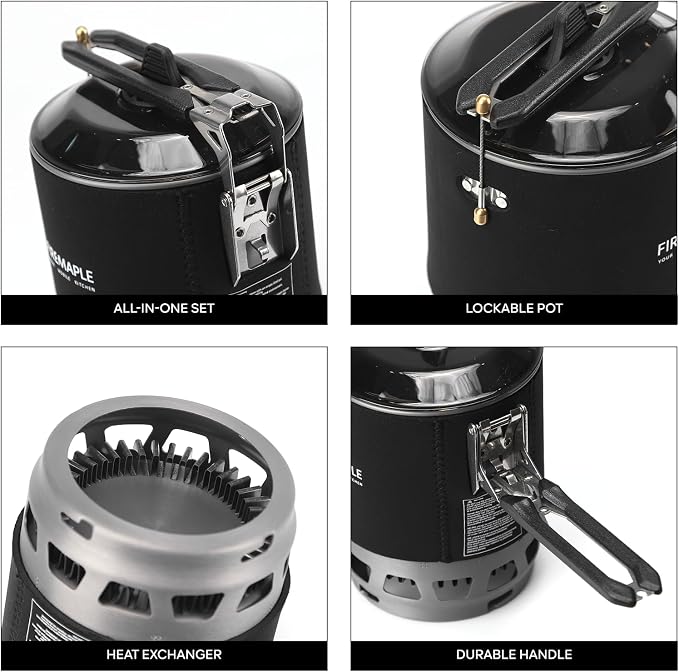 Fire-Maple Fixed Star 3 Backpacking and Camping Stove System, Black 21oz | 30% Faster Boil with HX Base, Piezo Ignition, Locking Handle, All-in-One, Portable, Compatible with Most Canisters