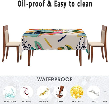 Multicolour Leaf Tablecloth 60x84 Inch Rectangular Abstract Boho Style Floral Tablecloths Polyester Vintage for Picnic Party Dinner Artistic Table Cover for Dining BBQ Picnic Coffee Table