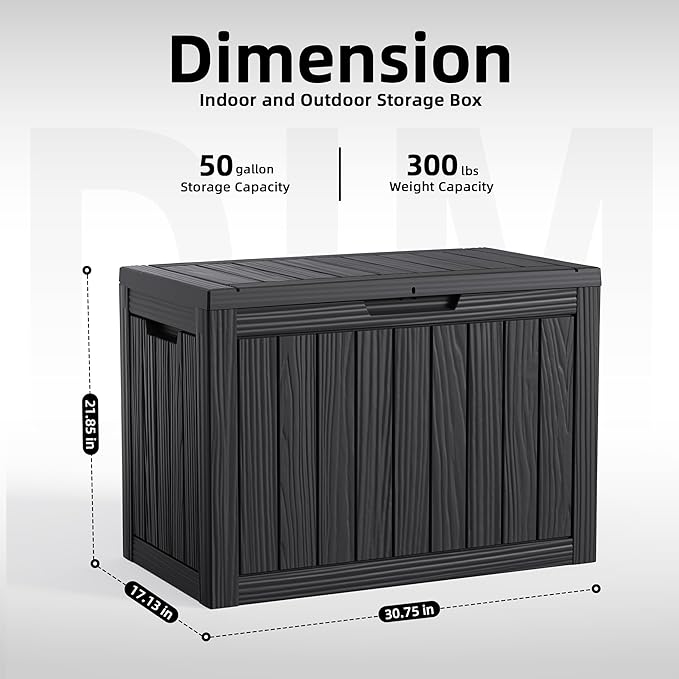ROJIK 50 Gallon Deck Box Outdoor, Waterproof Outdoor Storage Boxes with Lids, Outside Resin Lockable Storage Box for Patio Cushions, Garden Tools(Black)