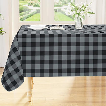 Smiry Picnic Table Cloth, Vinyl Tablecloths with Flannel Backing, 60"x102" | Waterproof Rectangle Table Cloth, Wipeable Buffalo Plaid Table Cover for Indoor and Outdoor (Black & Grey)