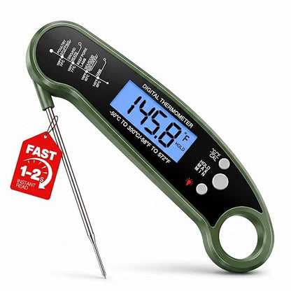 Digital Meat Thermometer, Instant Read Food Thermometer for Cooking, Green | Fast Response, Waterproof, Backlit Display for Grilling, Air Fryer, Smoker, Kitchen Gadgets, Gift for Dad Men