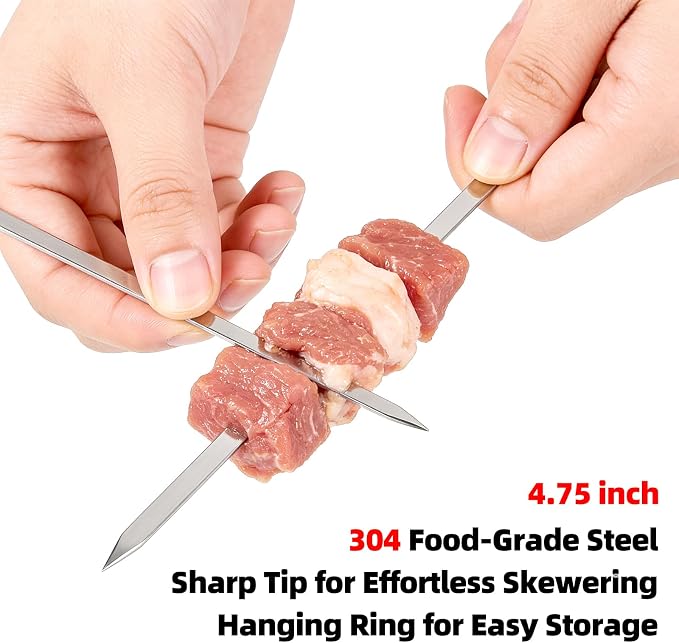 40PCS Kabob Skewers Flat Metal BBQ Barbecue Skewer 7" short Stainless Steel Shish Kebob Sticks Wide Reusable Grilling Skewers Set for Meat Shrimp Vegetable, Set of 40 with box (4.75inch 40PCS)