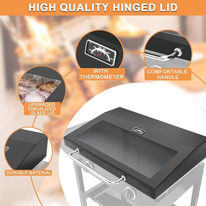 Upgrade Hinged Lid for Blackstone 28" Omnivore Griddle Hood,5857 Visualized Tempered Glass Hard Cover for Blackstone Lid 28" Omnivore 2206 1883 1517 2287 etc.Flat Top Griddle Accessories w/Thermometer