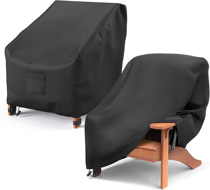 Adirondack Outdoor Chair Covers Waterproof 34"Wx37"Dx36"H, Black | 2 Pack Patio Furniture Covers Protect from Rain and UV; Heavy-Duty Oxford Fits Lounge, Deep-Seat & High-Back Chairs on Lawn