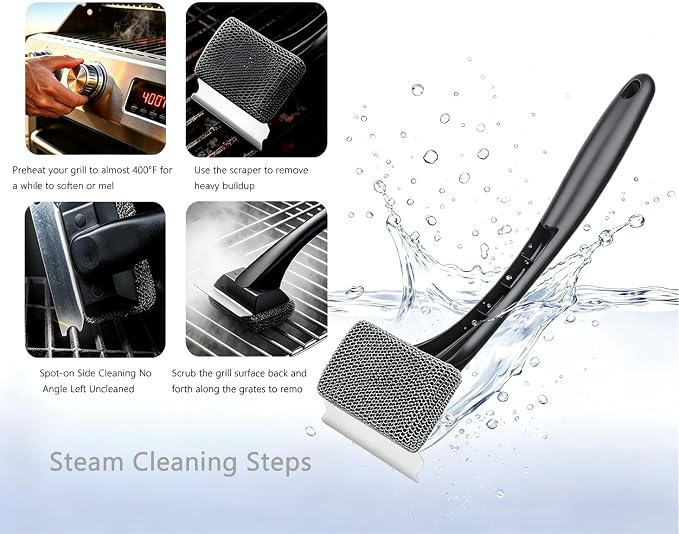 Bristle-Free Grill Brush & Scraper,Durable, Efficient and Extra Safe BBQ Cleaning Brush for Cast Iron and Stainless Steel Outdoor Grills(Fine Mesh)