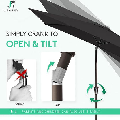 JEAREY 6.5x10ft Olefin Rectangular Patio Umbrella, Rectangle Outdoor Umbrellas with Auto Tilt Crank System, Market Table Umbrella UV Protection Fade-Resistant for Pool Deck Garden Yard, Black