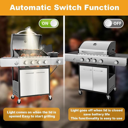 Rechargeable Grill Light, 360°Flexible Rotation LED BBQ Handle Light, Type-C Charging, 6H Long Battery Life, Grill Accessories for Blackstone Griddle & Weber Grill, Ideal Gifts for BBQ Lovers