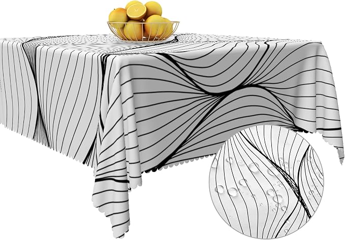 Black White Striped Square Tablecloth Abstract Modern Wave Stripes Washable Wrinkle Free Spill Proof Decorative Square Table Cover for Dining Table Farmhouse Kitchen Restaurant 60x60 Inch
