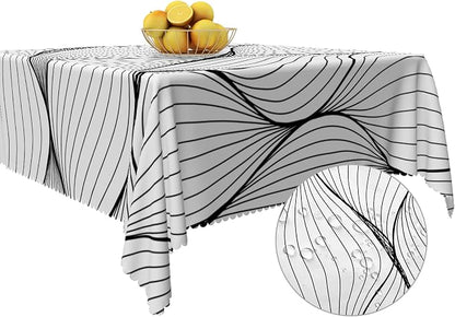 Black White Striped Square Tablecloth Abstract Modern Wave Stripes Washable Wrinkle Free Spill Proof Decorative Square Table Cover for Dining Table Farmhouse Kitchen Restaurant 60x60 Inch
