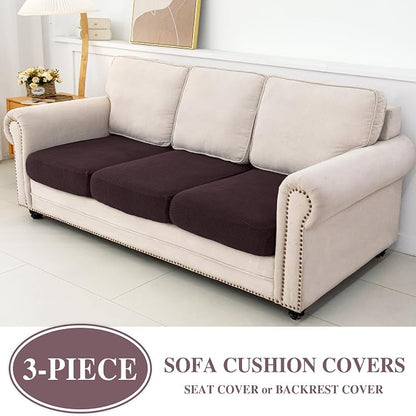 LA MEACK Couch Cushion Covers Seat Cushion Cover Stretch Couch Cover Separate Sectional Sofa Slipcovers Furniture Protector(3 Pieces for Seat or Sofa Backrest, Brown)