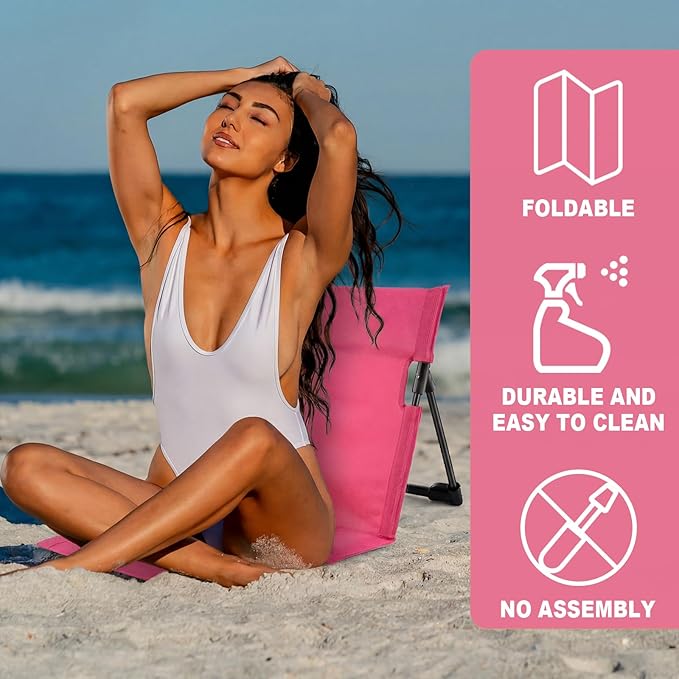Karenhi 2 Pcs Foldable Poolside Beach Chairs for Edge of Pool Portable Beach Chairs Folding Pool Seats with Back Support Carry Bag for Adults Traveling Camping Picnic Lawn (Rose Pink)