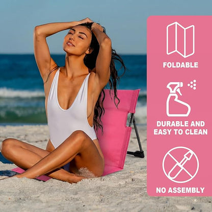 Karenhi 2 Pcs Foldable Poolside Beach Chairs for Edge of Pool Portable Beach Chairs Folding Pool Seats with Back Support Carry Bag for Adults Traveling Camping Picnic Lawn (Rose Pink)