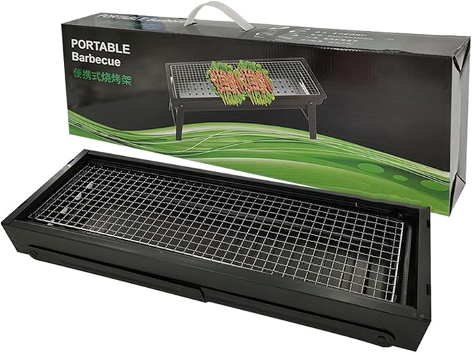 Srliya Portable BBQ Grill, Charcoal Grill with Extended Stainless Steel Grid and Pull Out Box, Lightweight Foldable Design for Camping Picnics Traveling ((Approx. 60.2x22.2x32.8cm / 23.7x8.7x12.9in