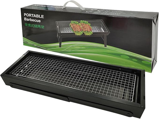 Srliya Portable BBQ Grill, Charcoal Grill with Extended Stainless Steel Grid and Pull Out Box, Lightweight Foldable Design for Camping Picnics Traveling ((Approx. 60.2x22.2x32.8cm / 23.7x8.7x12.9in