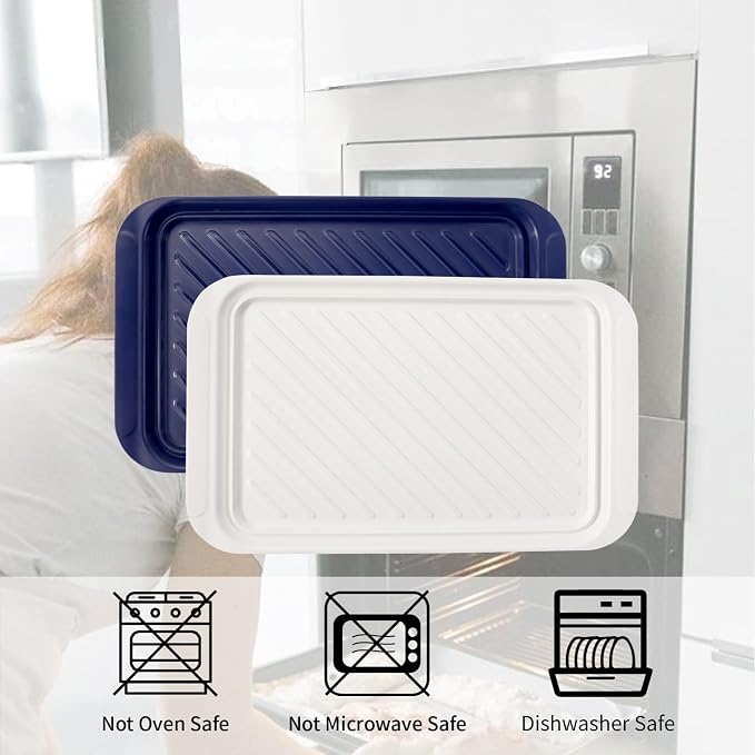 TP 17" x 10.5" Grilling Prep and Serve Trays, Set of 2, Blue&White | Melamine BBQ Trays, Serving Platters for Meats, Raw and Cooked Food Separation, Grill Accessories, Break-resistant