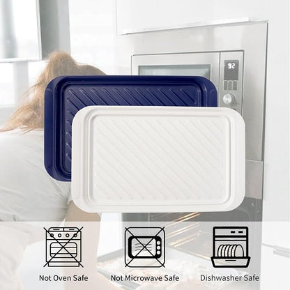 TP 17" x 10.5" Grilling Prep and Serve Trays, Set of 2, Blue&White | Melamine BBQ Trays, Serving Platters for Meats, Raw and Cooked Food Separation, Grill Accessories, Break-resistant