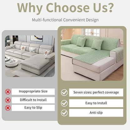 Velvet Couch Cover, Plush Sectional Sofa Cover Washable, Anti Slip Sofa Slipcover for Loveseat, Furniture Protector Covers for Pets & Kids(1PC,Sage Green,36"×47")