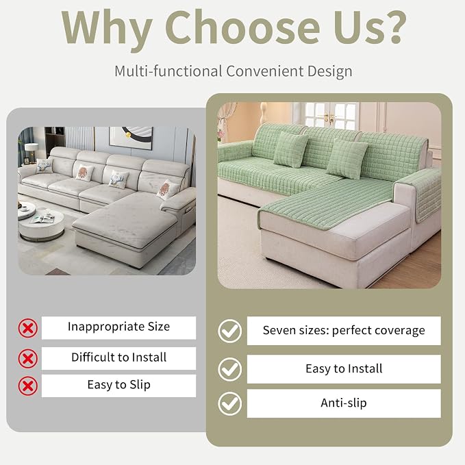 Velvet Couch Cover, Plush Sectional Sofa Cover Washable, Anti Slip Sofa Slipcover for Armrest & Backrest, Furniture Protector Covers for Pets & Kids(1PC,Sage Green,28"×28")