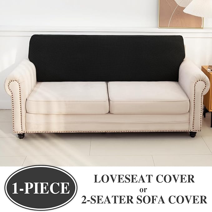 LA MEACK Couch Cushion Cover Loveseat Cover or 2 Seat Sofa Cover Washable Stretch Sectional Sofa Slipcover(1 Piece for Loveseat or Sofa 2-Seater, Black)