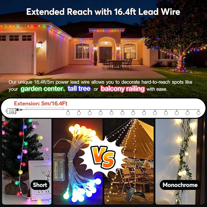 RaThun 116ft Color Changing String Lights, 200 LED Multicolor & Warm White Globe Lights with Remote, 11 Modes, IP44 Waterproof, Plug in Fairy Lights for Indoor Outdoor Christmas Party Garden Decor