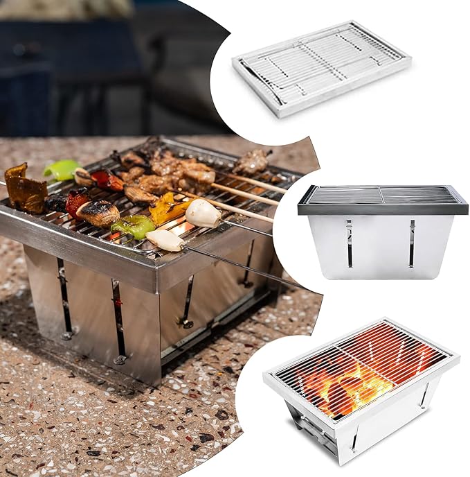 Portable Charcoal Grill for Camping, SEHOMY Foldable BBQ Grills Stainless Steel Smoker Barbecue Picnic Stove for Outdoor Cooking Camping Hiking Picnics Garden Travel Patio Backyard (M)