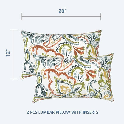 LVTXIII Outdoor/Indoor Lumbar Pillows, Decorative Patio Lumbar Cushions, Fluffy Water Repellent Garden Cushions for Home Patio Coach Sofa Use, 12×20 Inch, Pack of 2, Paisley Botanical