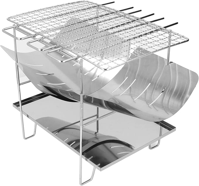 Camping Grills, Stainless Steel Portable Foldable Campfire Charcoal BBQ Grill, Lightweight Fire Pit for Travel, Outdoor Cooking, Bushcraft, Picnics, Garden, Balcony and Beach