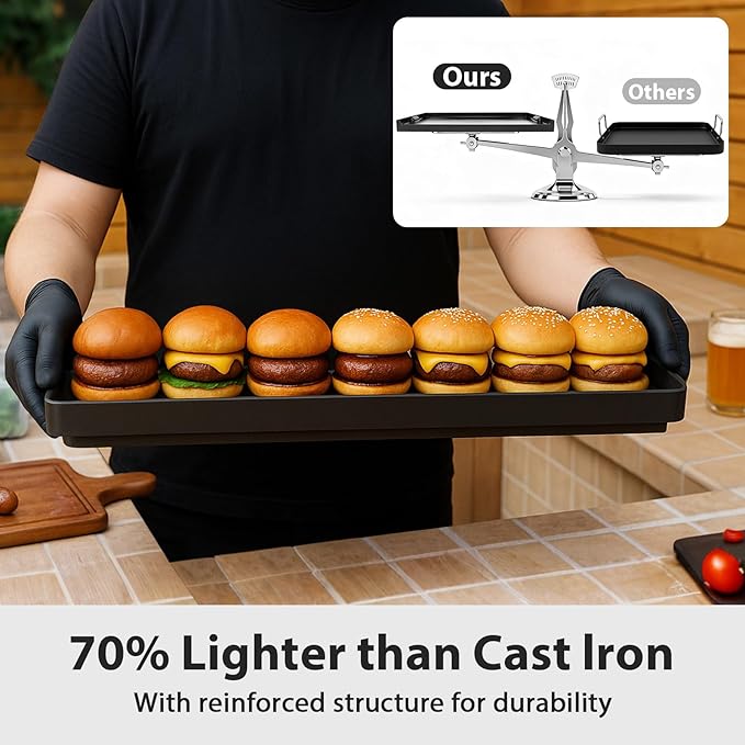 Cast Aluminum Reversible Griddle Pan for gas and electric stove stovetop cooking, Easy-Check Fit Accessory for Outdoor Cooking or Use
