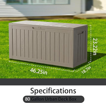 80 Gallon Outdoor Storage Box Waterproof Lockable Resin Deck Box Large, Grey