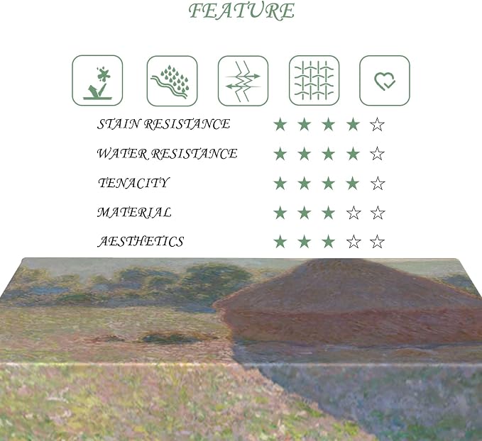 70x120 Inch Oil Painting Rectangle Tablecloth Monet Haystacks Series Table Cloth Nature Farmland Scenery Washable Durable Table Cover for Dining Garden Atelier BBQ Home Decor