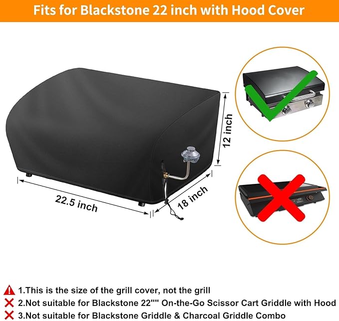 Grill Cover for Blackstone 22 Inch Griddle, Heavy Duty 600D Waterproof Oxford BBQ Grill Cover with Drawstrings, Flat top Gas Grill Cover Only Fits Blackstone 22" Tabletop Griddle with Hood