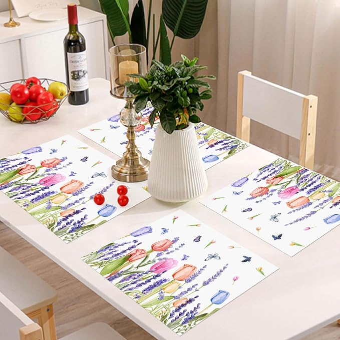 Paper Placemats Disposable 50 Pack Lavender Tulip Placemats 16x 11 Inch Summer Seasonal Rustic Vintage Paper Table Mats for Holiday Home Dining Party Table Decoration