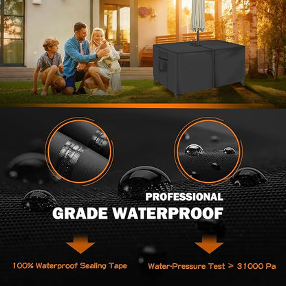 Rectangle Patio Table Cover with Umbrella Hole - 80" L x 40" W x 28" H (Cover Size，NOT Table Size) Heavy Duty Waterproof 600D Oxford Fabric Outdoor Lawn Patio Furniture Covers